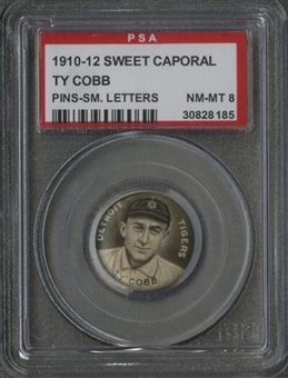 1910-12 P2 Sweet Caporal Pins Ty Cobb/Small Letters – PSA NM-MT 8